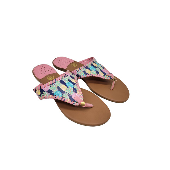 Simply Southern Flip Flop Sandals Detail Whip Stitching Blue and Pink Size 9 - Picture 1 of 5